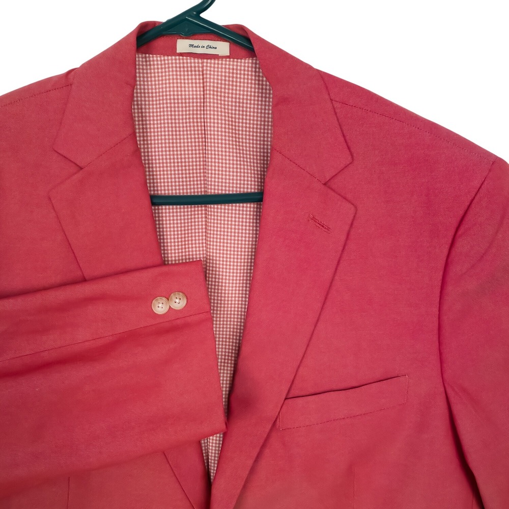 Southern Pines Blazer Men L Red Gingham Lining 2-Button Cotton READ